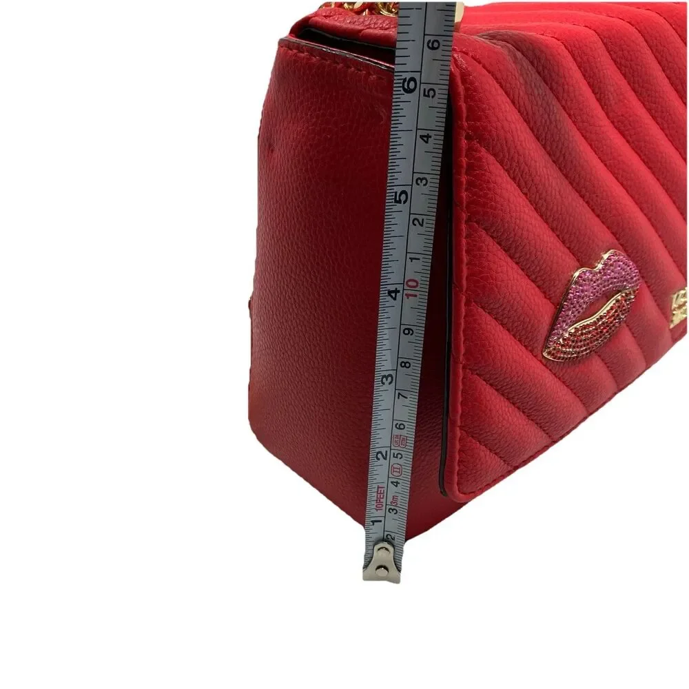 Victoria Secret Red Quilted Gold Chain Rhinestone Bond Street Crossbody Bag‎